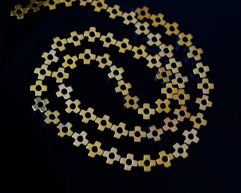 Бусины Гематит тонированный крестики цвет золото размер 6*3мм имитация Золотой