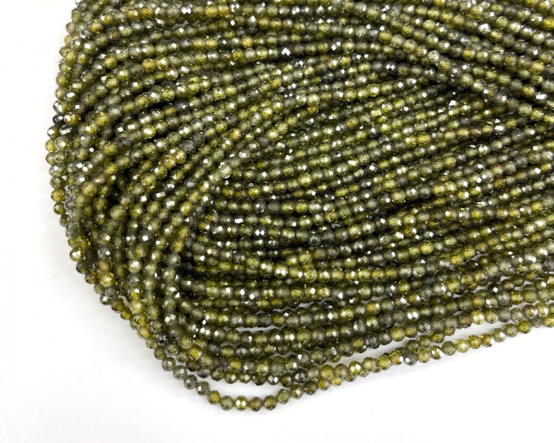 Бусины Циркон натуральный ювелирной огранки размер 2мм цвет зеленый