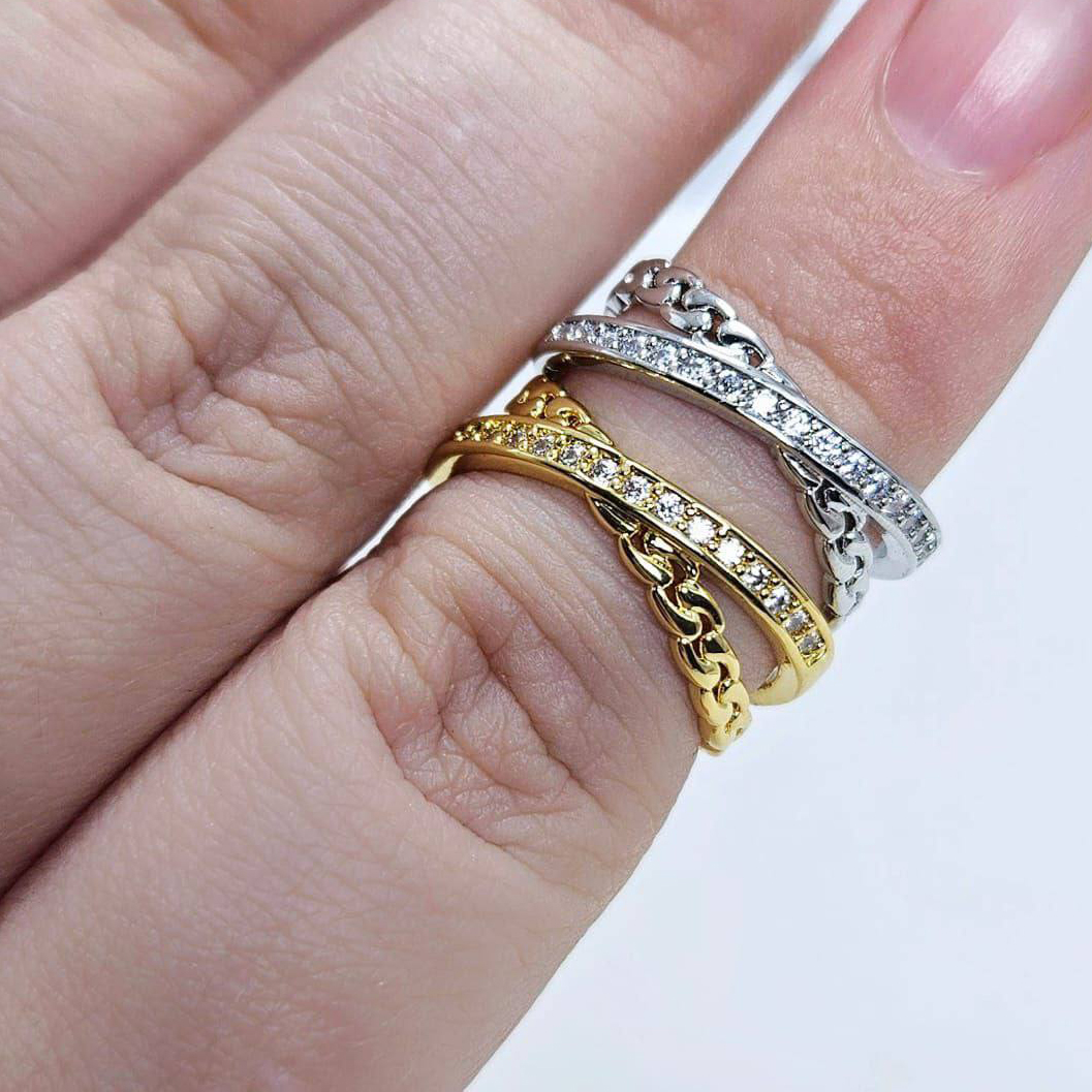 Кольцо безразмерное с фианитами размер 20*7мм цвет серебро